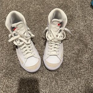 Nike White and Red High-Top Sneakers